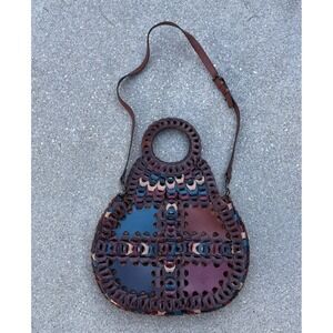 PATRICIA NASH PISTICCI TURQUOISE MULTI-COLOR LINKED LEATHER SHOULDER BAG